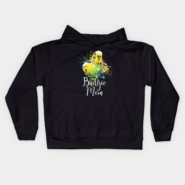 Color Splatter Budgie Parrot Mom Black Kids Hoodie by BirdNerd